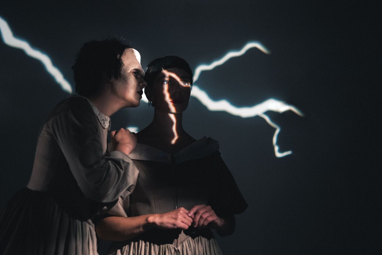 Manual Cinema’s “Frankenstein” stars Julia Miller as the monster and Sarah Fornace as the woman, at Court Theatre. | Joe Mazza/Brave Lux Photo